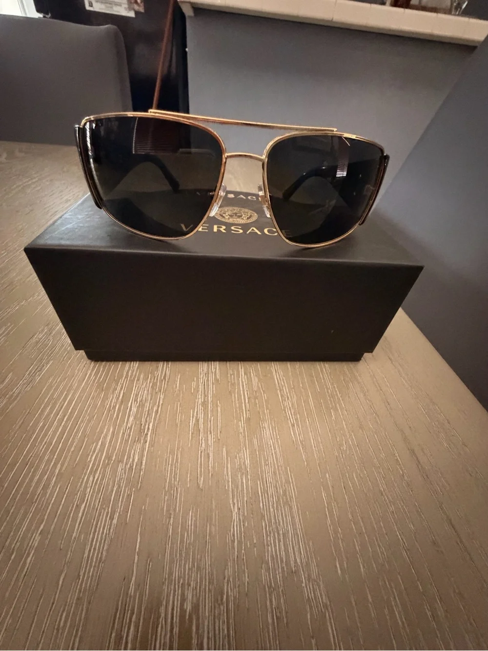 Versace Men’s Black Lensed Sunglasses with Gold Frame